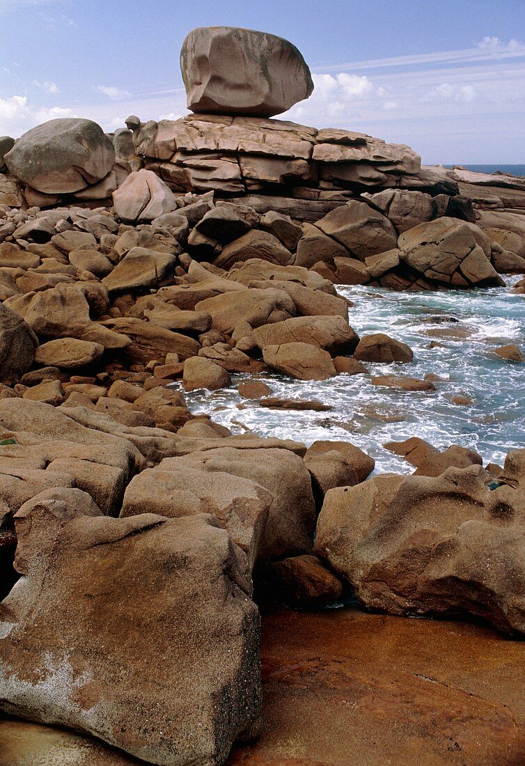 Pink granite rock formation, Brittany, France