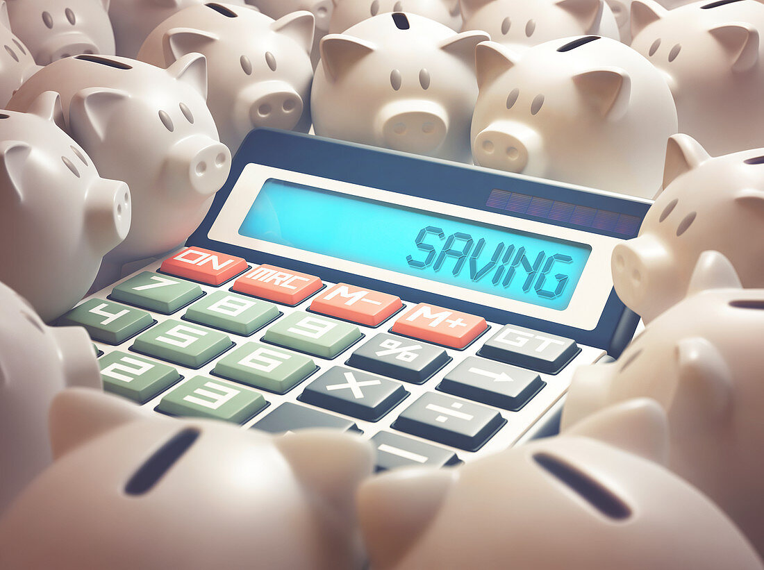 Calculator with saving and piggy bank