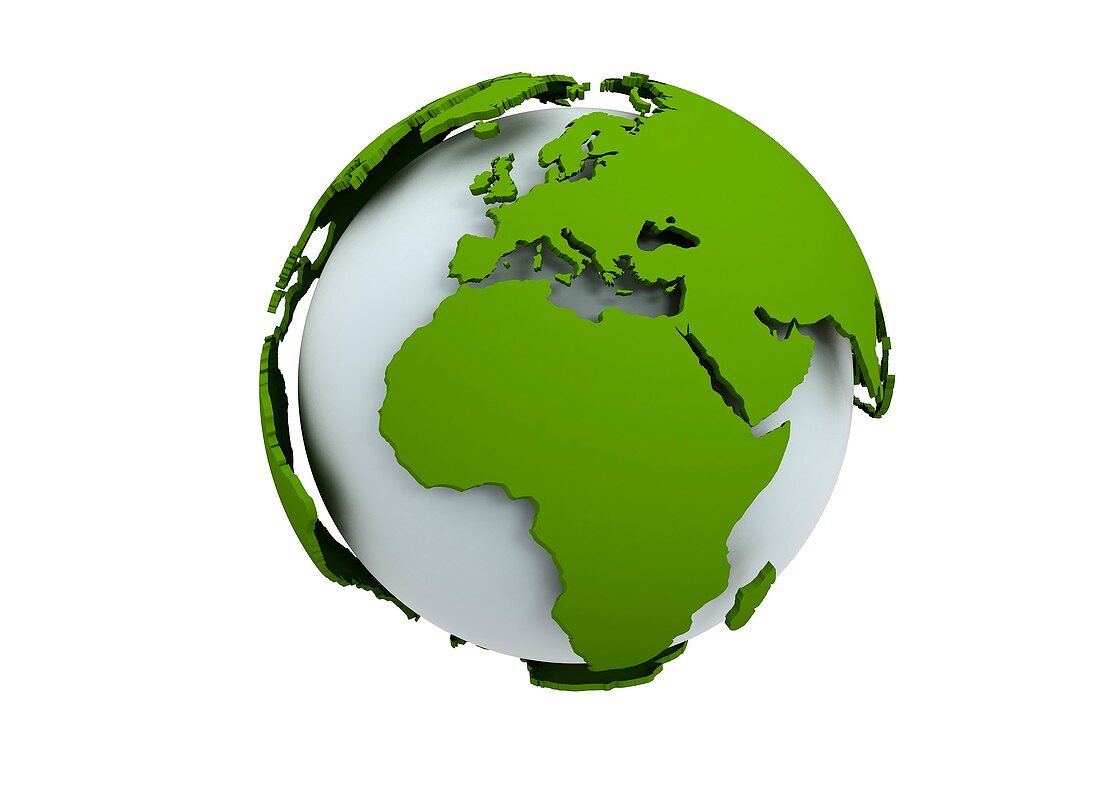 White globe with green continents