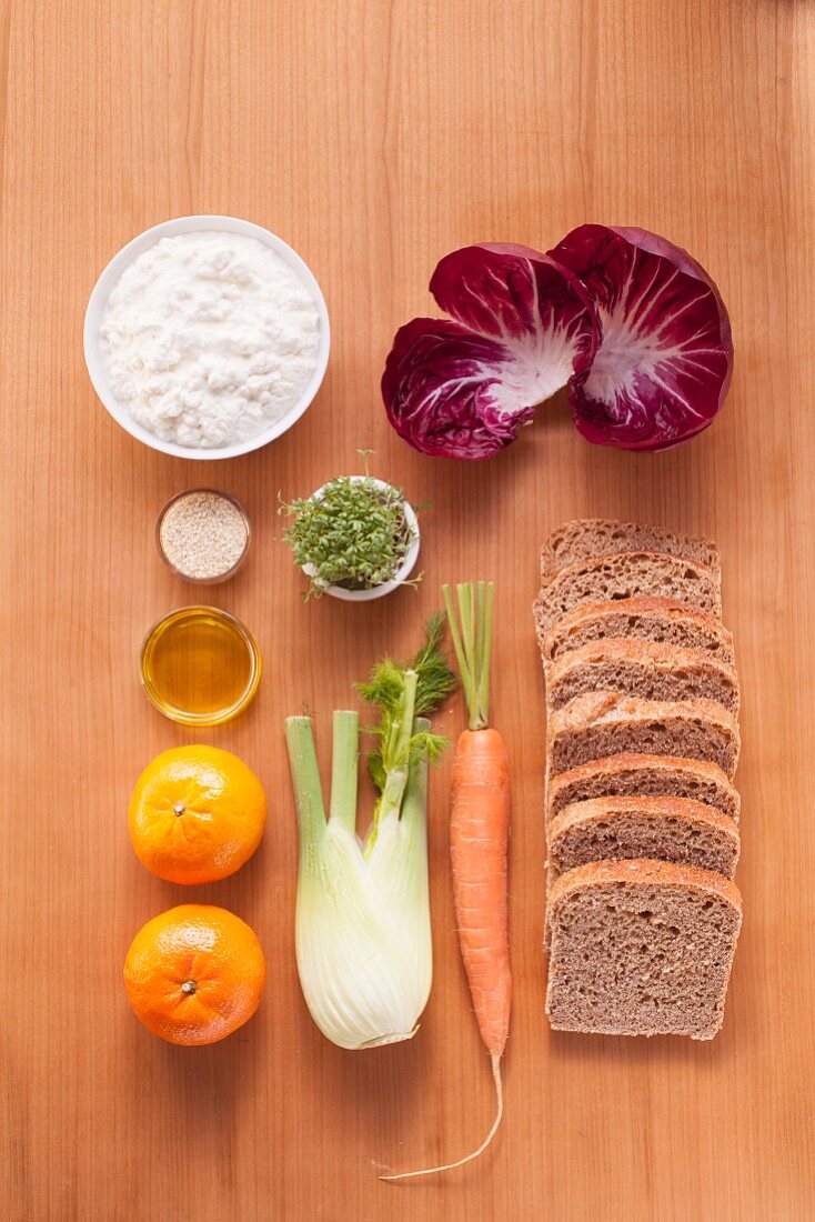 Ingredients for making wholegrain sandwiches