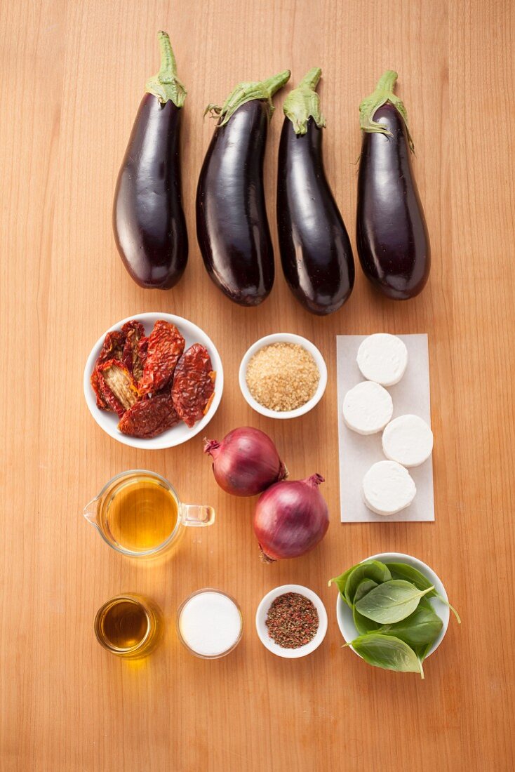 Ingredients for grilled aubergine fans