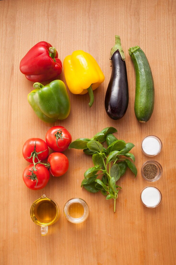 Ingredients for grilled Mediterranean vegetable salad