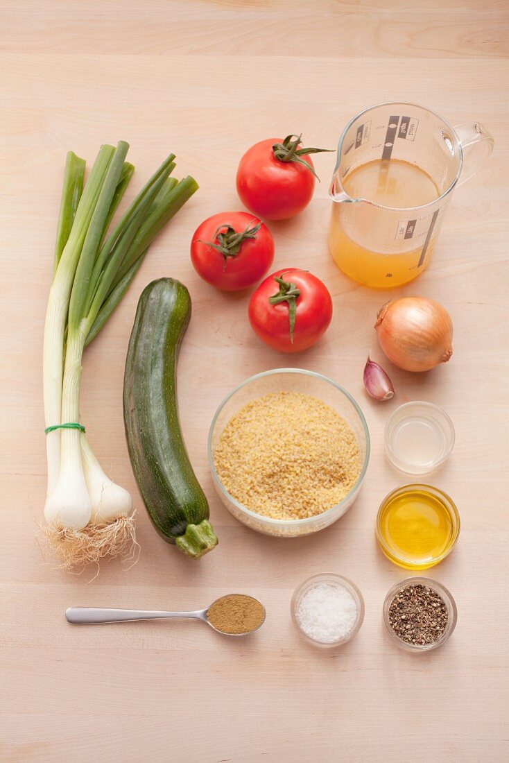 Ingredients for bulgur and vegetables