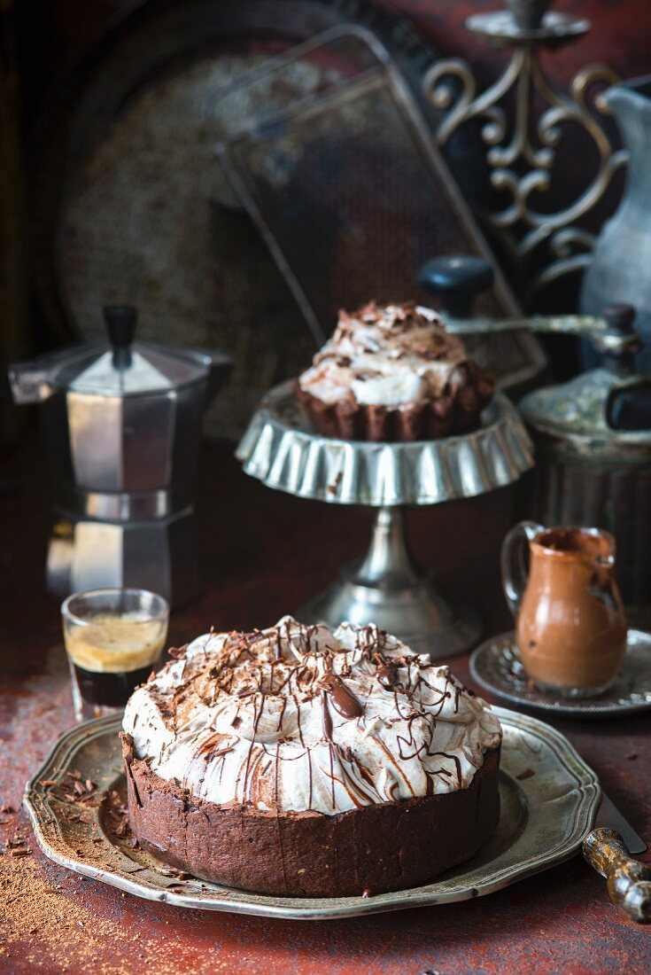 Chocolate pie with a chocolate meringue