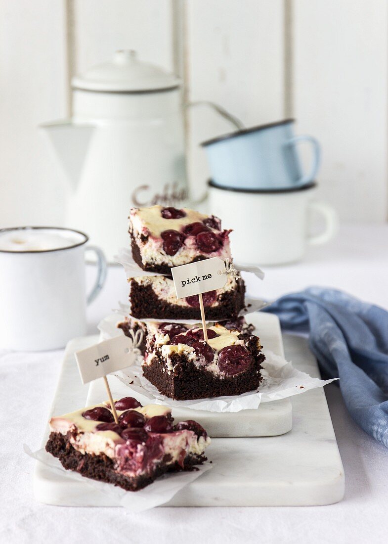 Cheesecake brownies with sour cherries