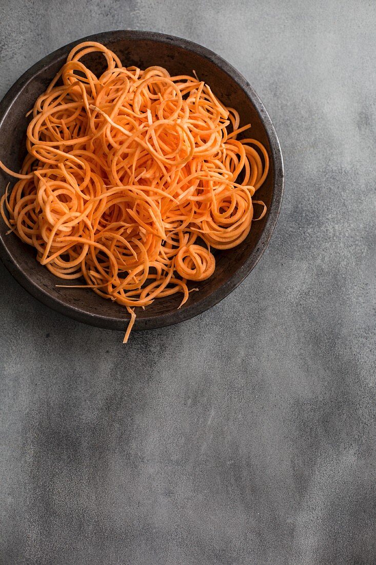 Sweet potato spirals in a bowl