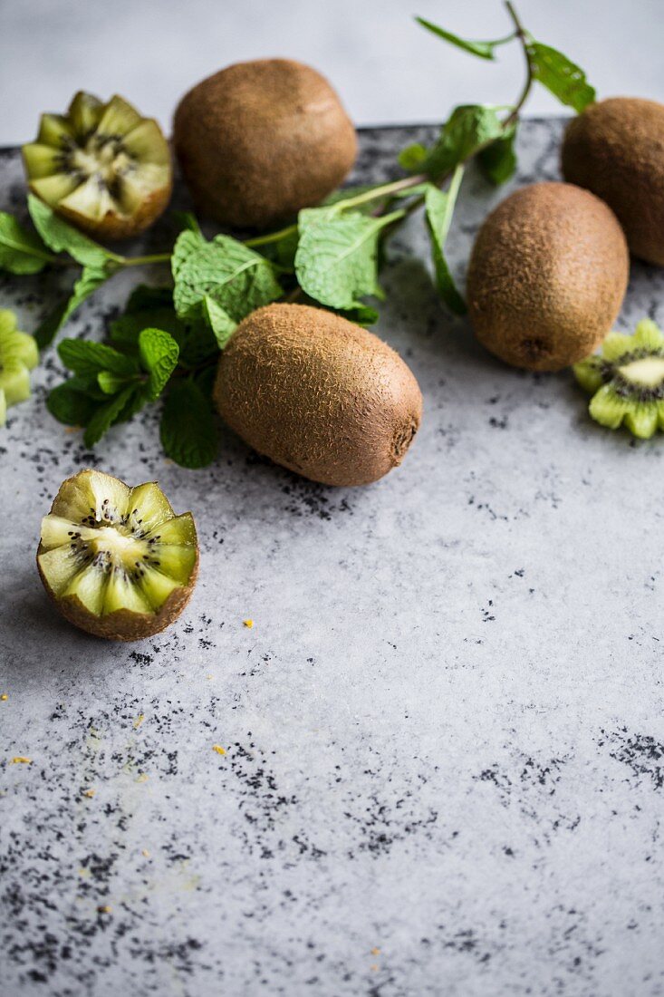 Carved kiwi fruits