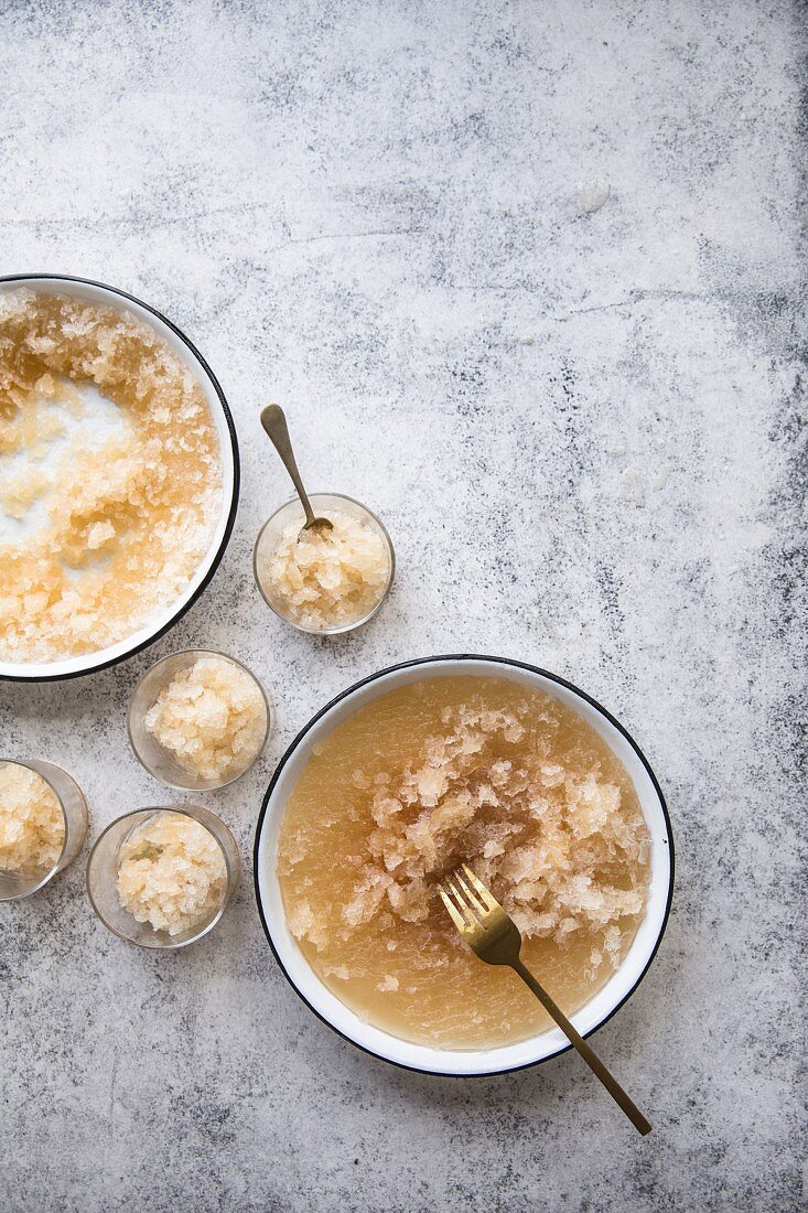 Granita in bowls and glasses