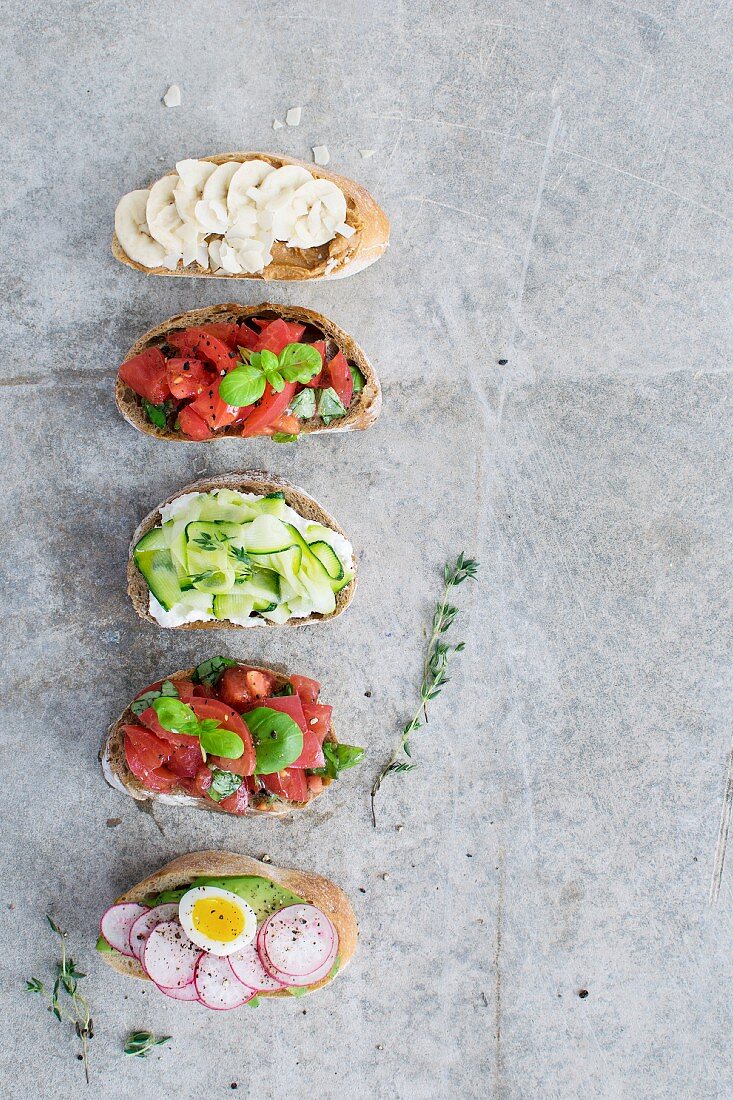 Various types of bruschetta