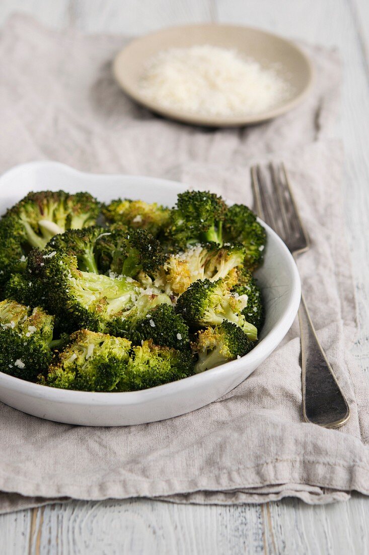 Fried broccoli with garlic and Parmesan