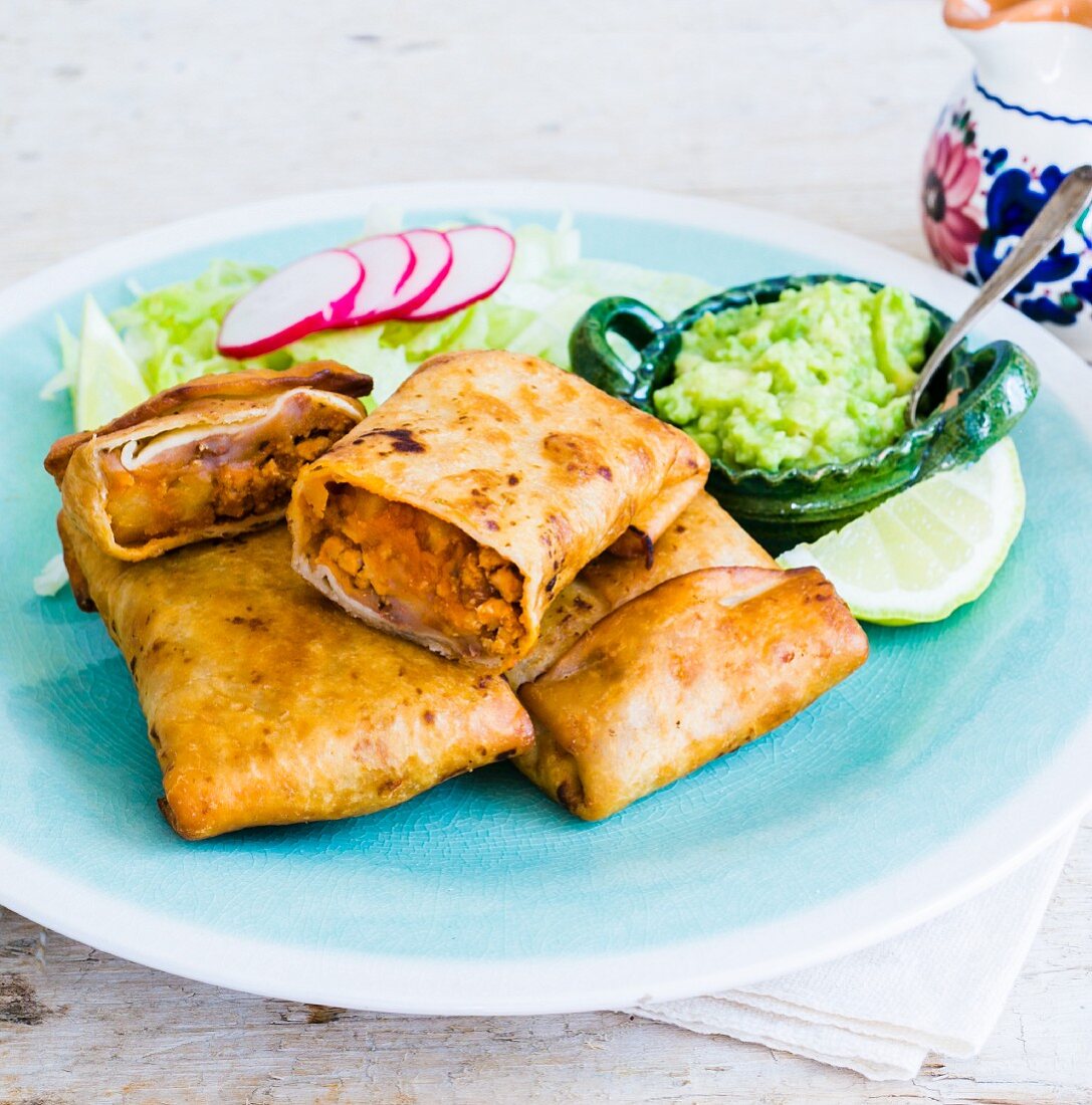Chimichangas with guacamole (Mexico)