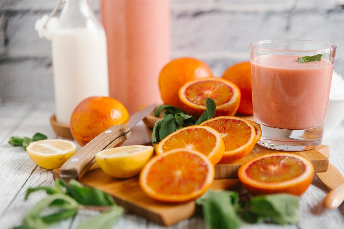 Homemade blood orange smoothies