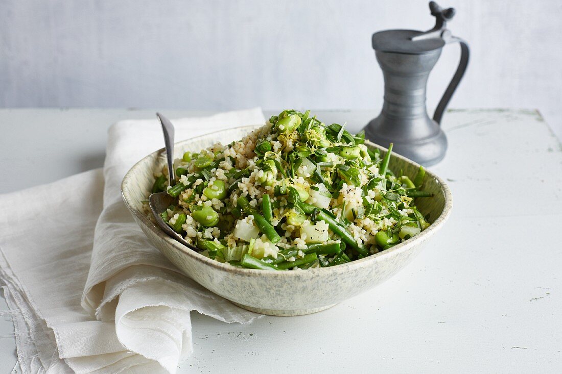 Grüner Bulgur mit Kohlrabi und Bohnen