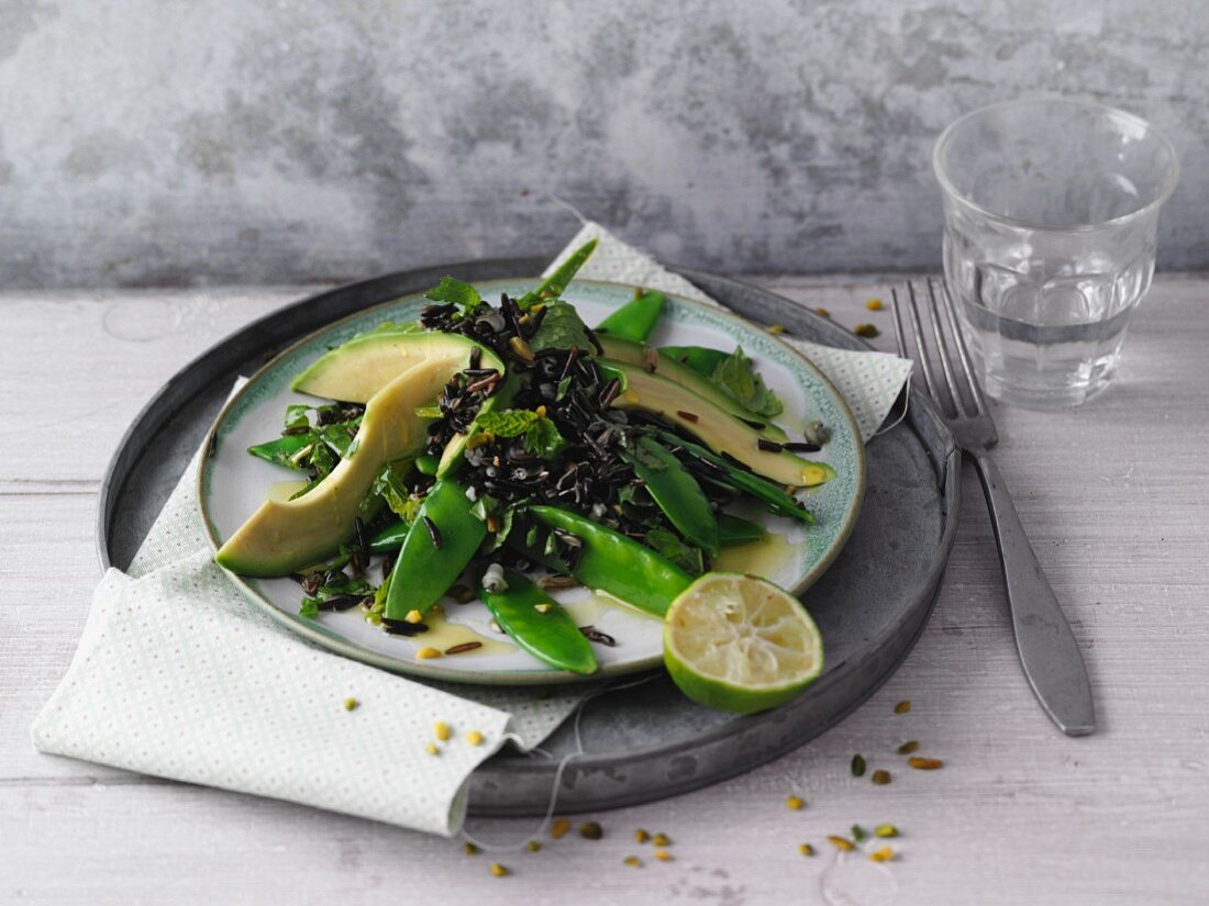 Black rice and avocado salad with lime vinaigrette
