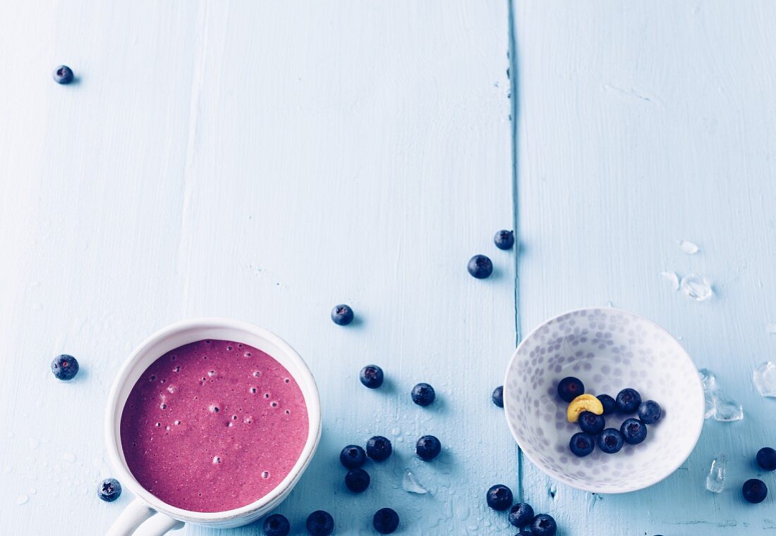 Blueberry smoothie with banana and matcha powder