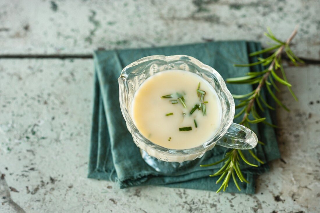 White chocolate sauce with rosemary