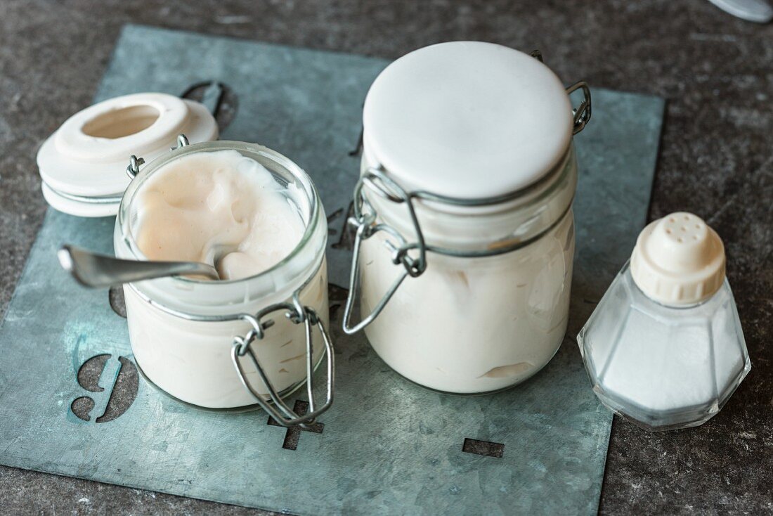 Vegan mayo made from soya drink, mustard and oil