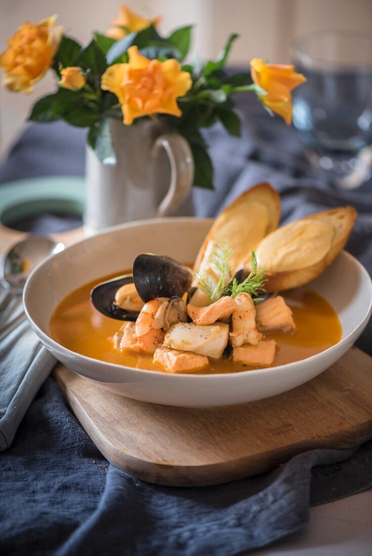 Bouillabaisse and baguette with rouille
