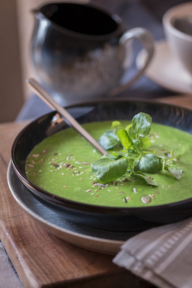 Cress soup with omega 3 seeds