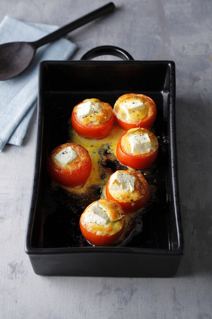 Tomatoes filled with egg and feta