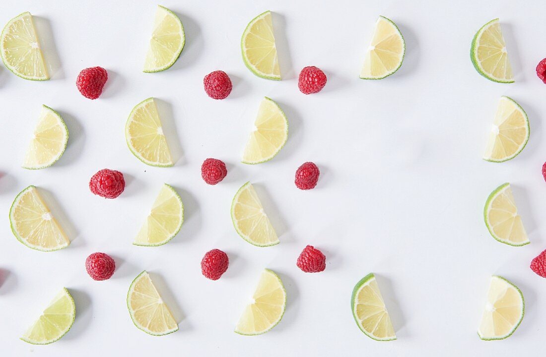 Raspberries and lime slices