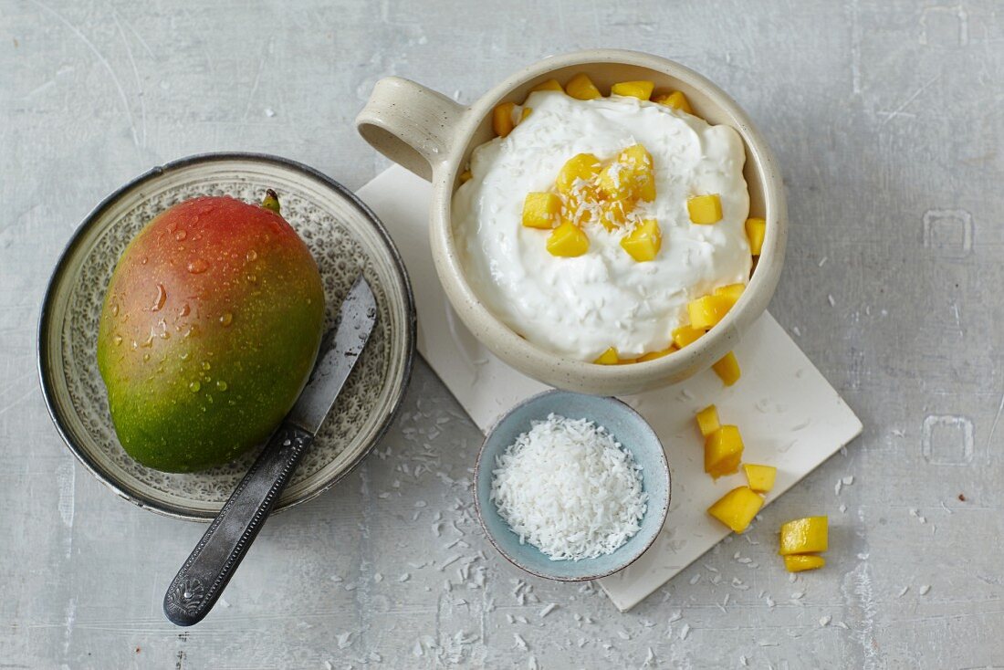 Coconut dessert with mango