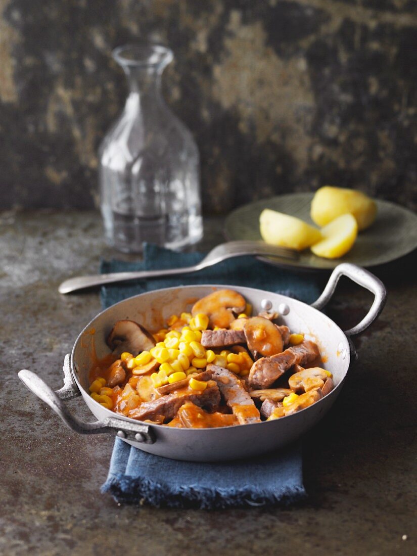 Pork strips with a creamy mushroom sauce