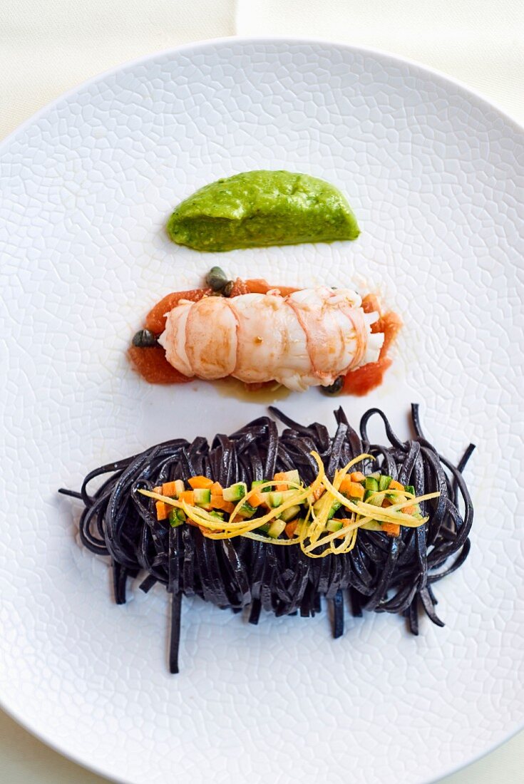 Black tagliolini with Norway lobster