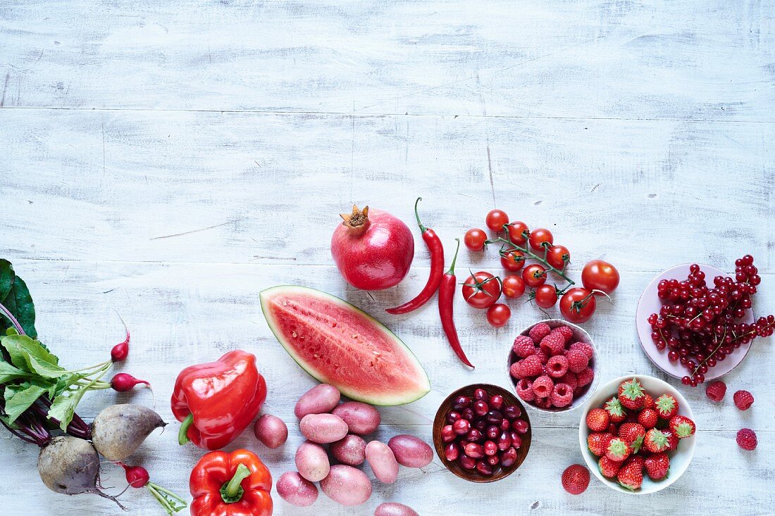 Red fruit, berries and vegetables