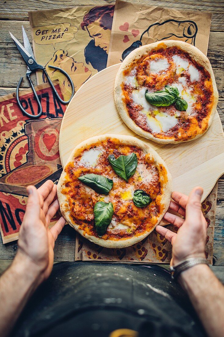 Pizza Margherita with basil