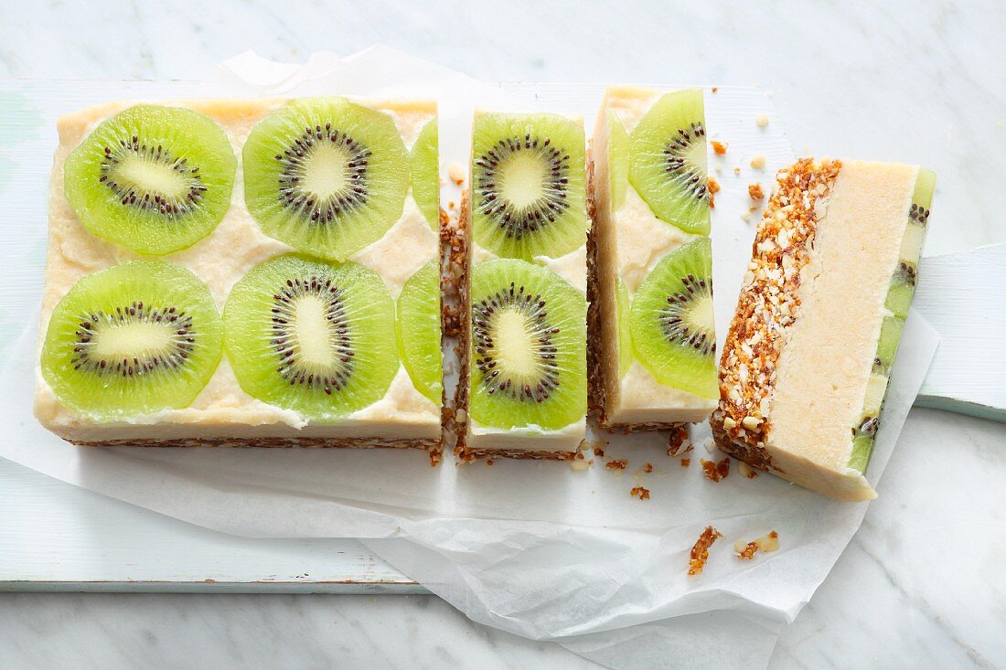 Raw kiwi cake from the fridge