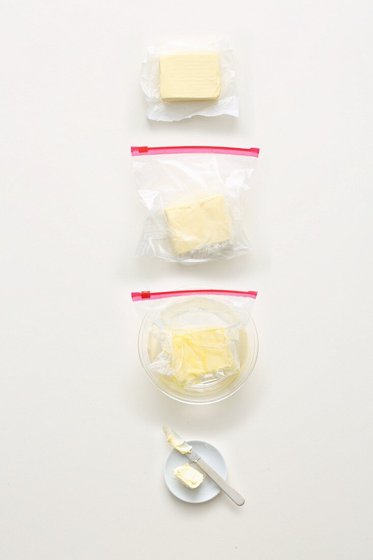 Butter wird im Wasserbad schnell weich