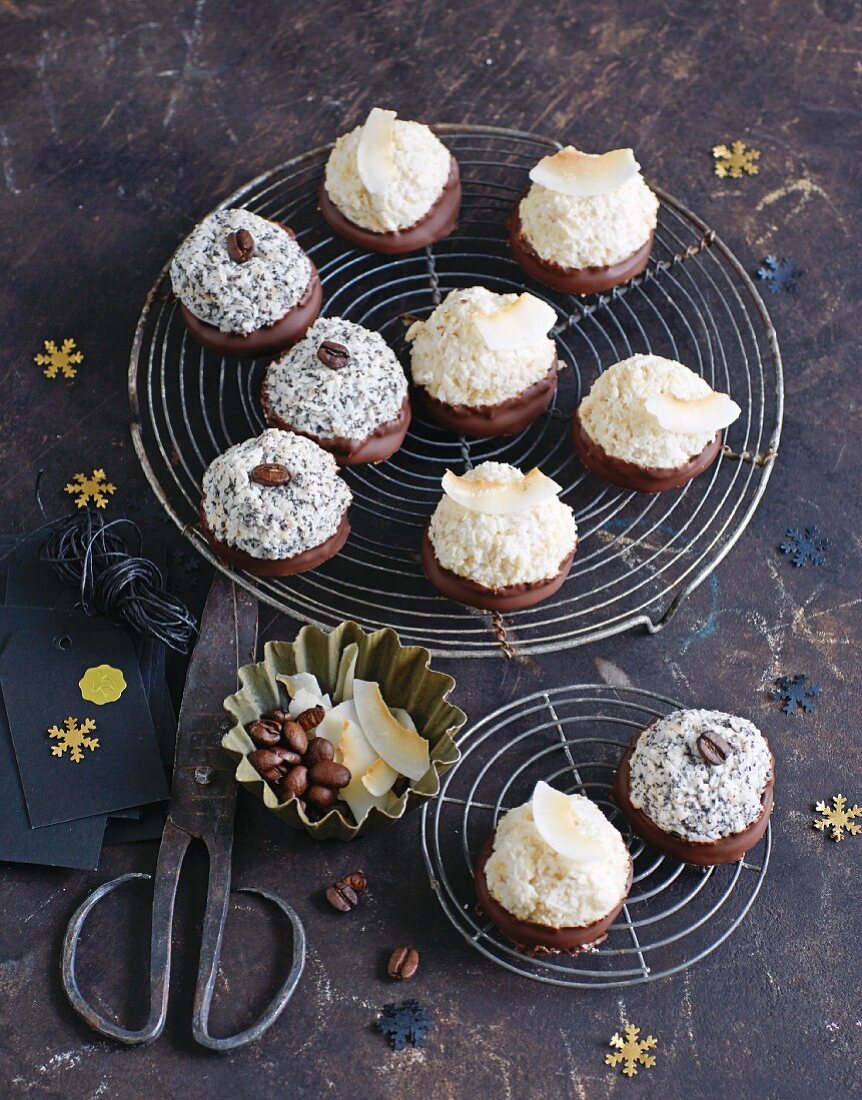 Coconut biscuits and poppy seed biscuits