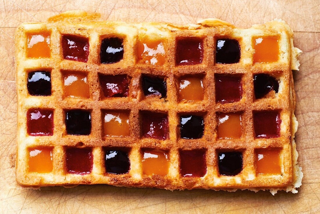A waffle with jam