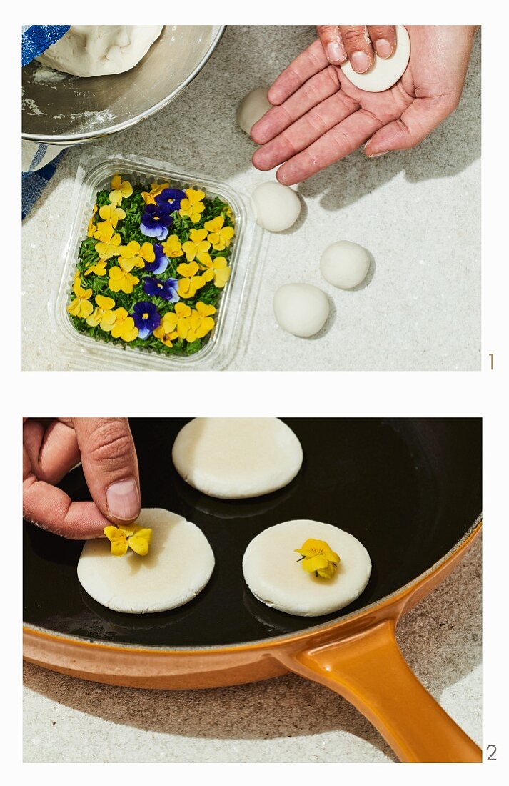 How to make Hwajeon - Korean flower cakes (sweet rice pancake with edible flowers)