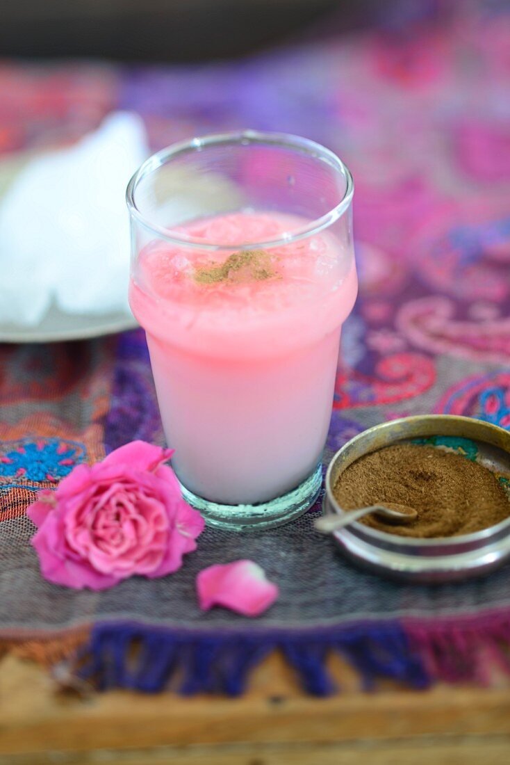 Pink blossom horchata with almond milk