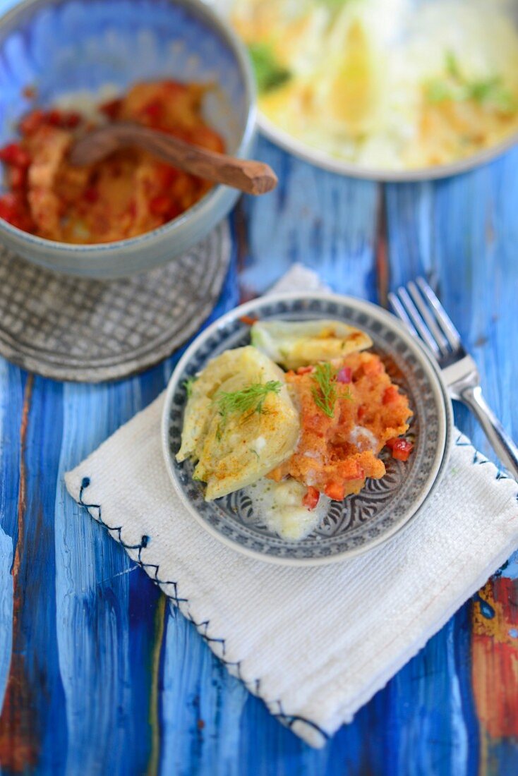 Grilled fennel with pepper and lentil puree