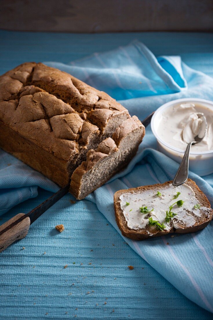 Homemade sourdough bread with vegan almond cheese