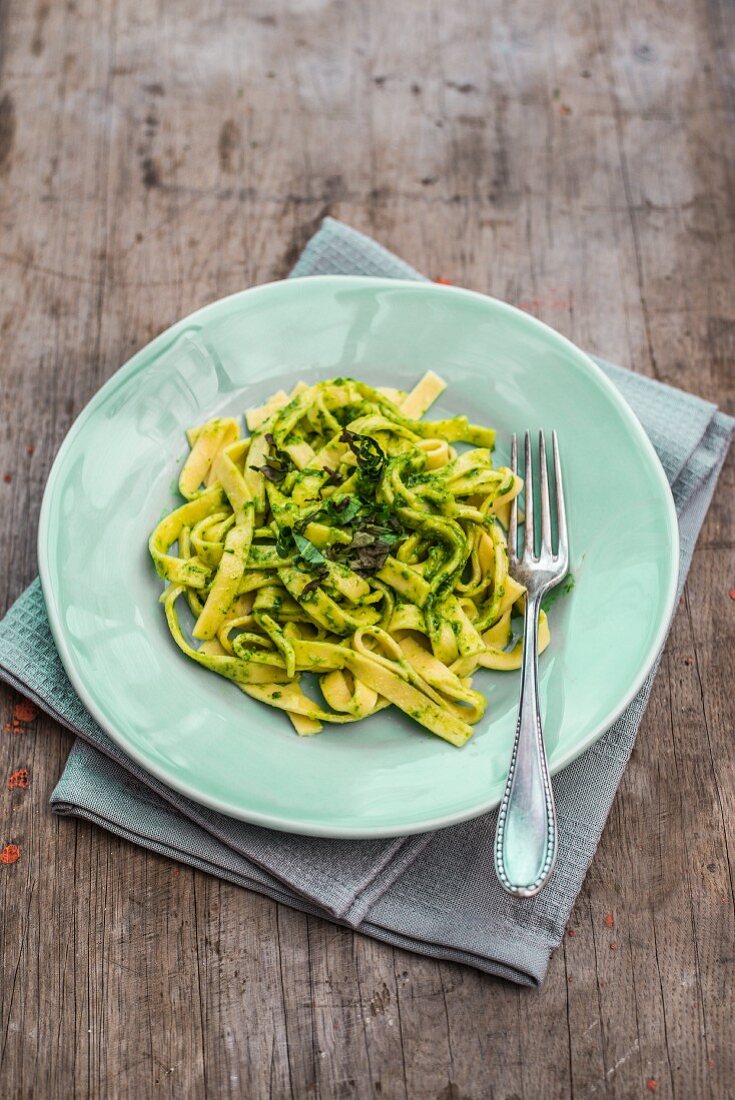 Ribbon pasta with ramsons (wild garlic) pesto