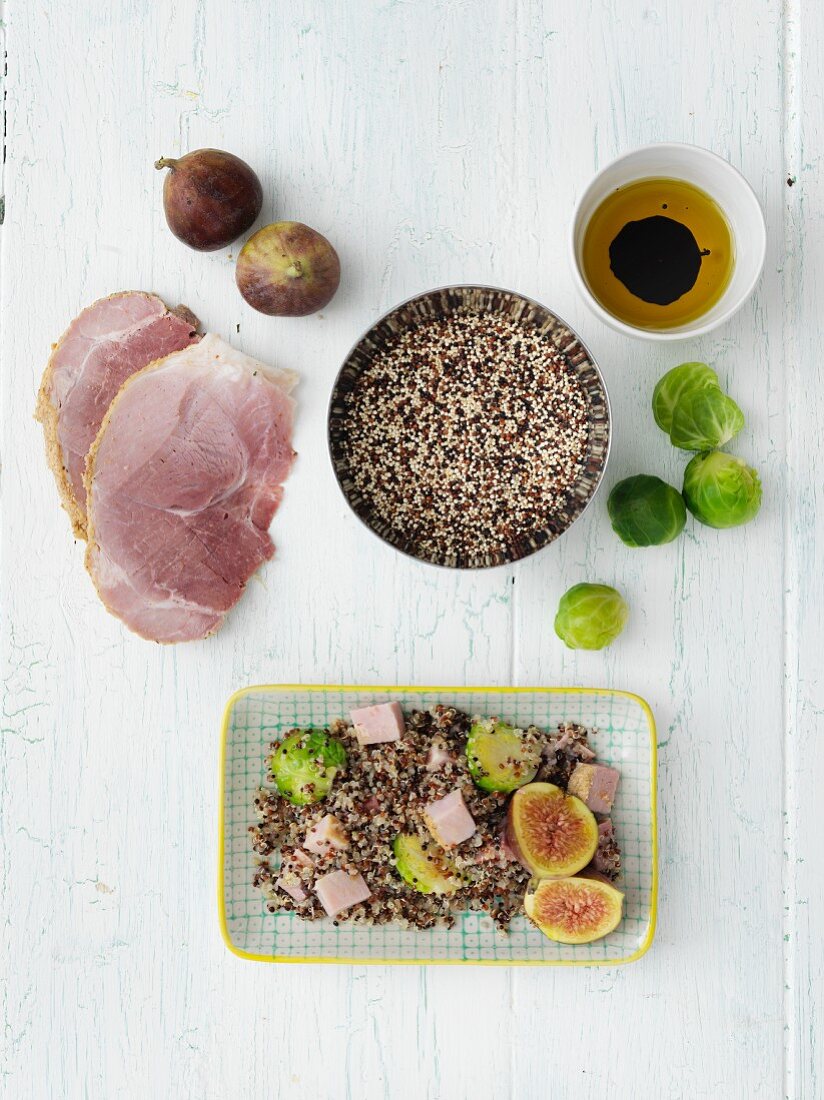 Quinoa with ham, brussels sprouts and figs