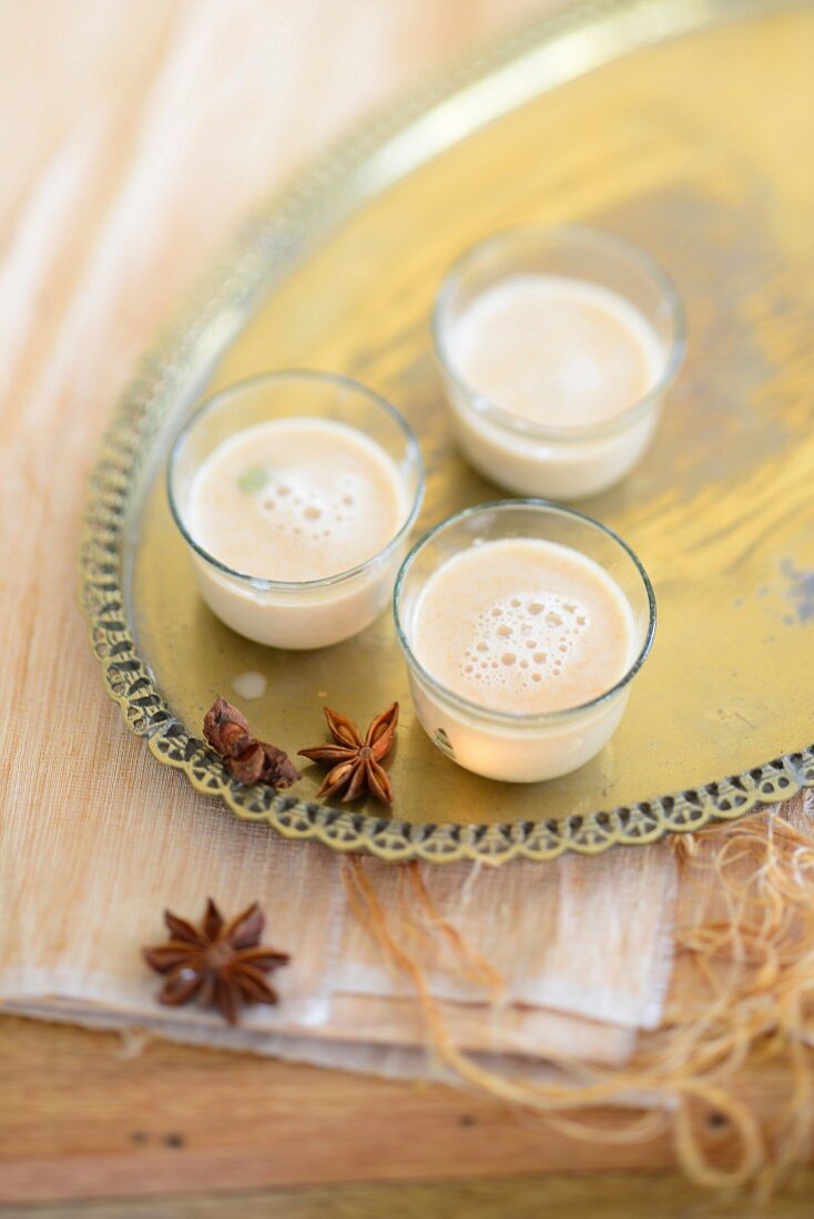 Chai tea in glasses on a tray