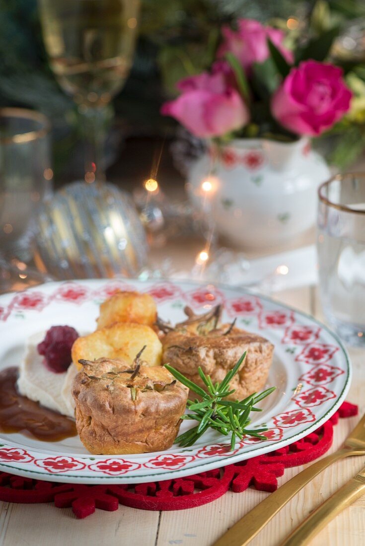 Yorkshire puddings with herbs and mustard for Christmas dinner