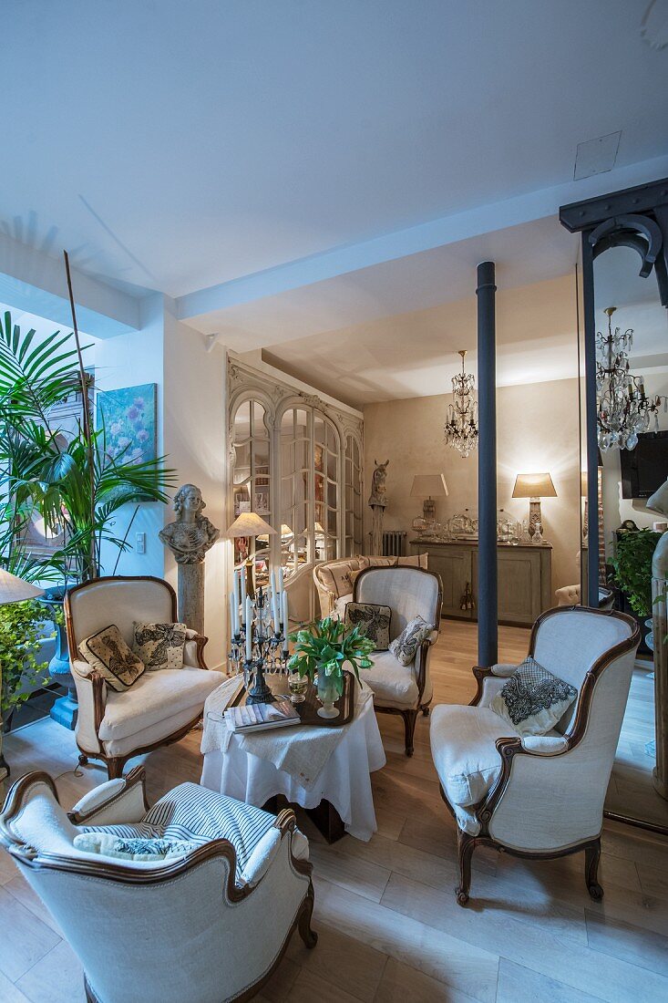 Seating groups in renovated period apartment with Belle Époque ambiance