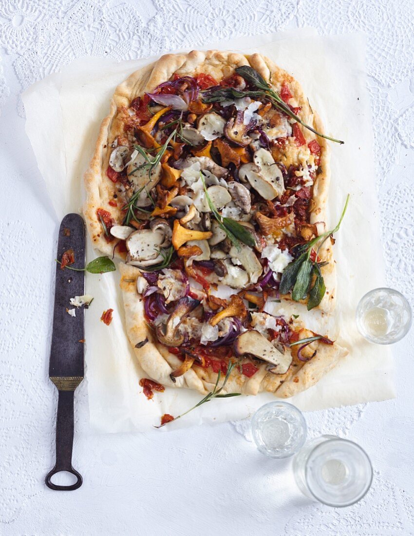 Pizza with wild mushrooms