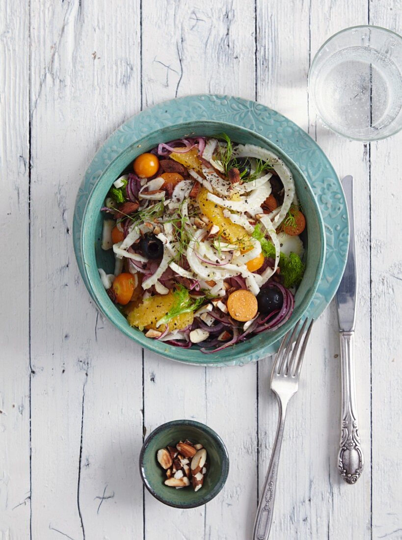 A fennel and orange salad with physalis - 'Winter Sunshine'