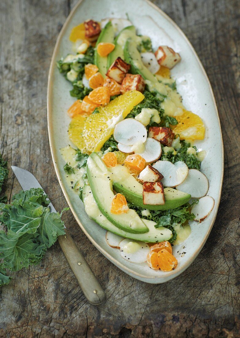 Kale and avocado salad with citrus fruit
