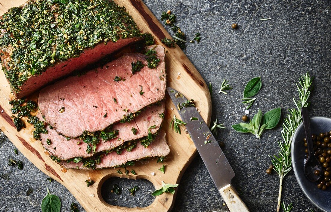 Beef pastrami with a herb crust