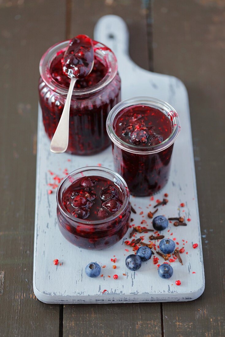 Homemade blueberry jam with cloves and red pepper