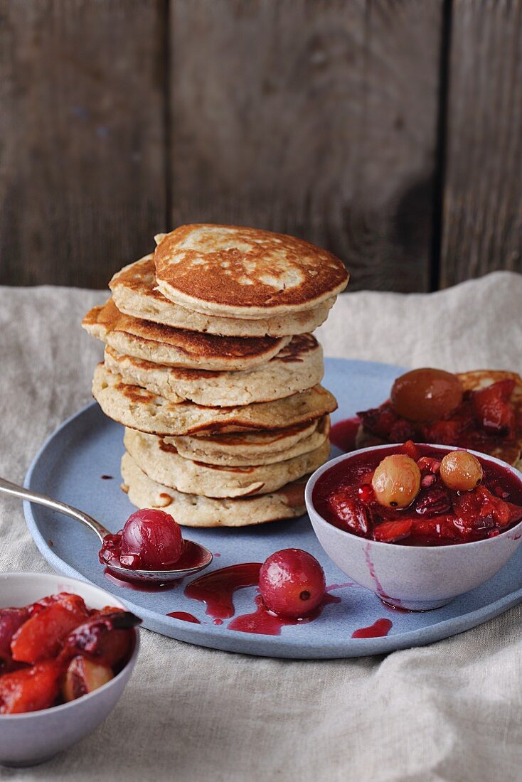 Gluten-free banana and apple pancakes with compote