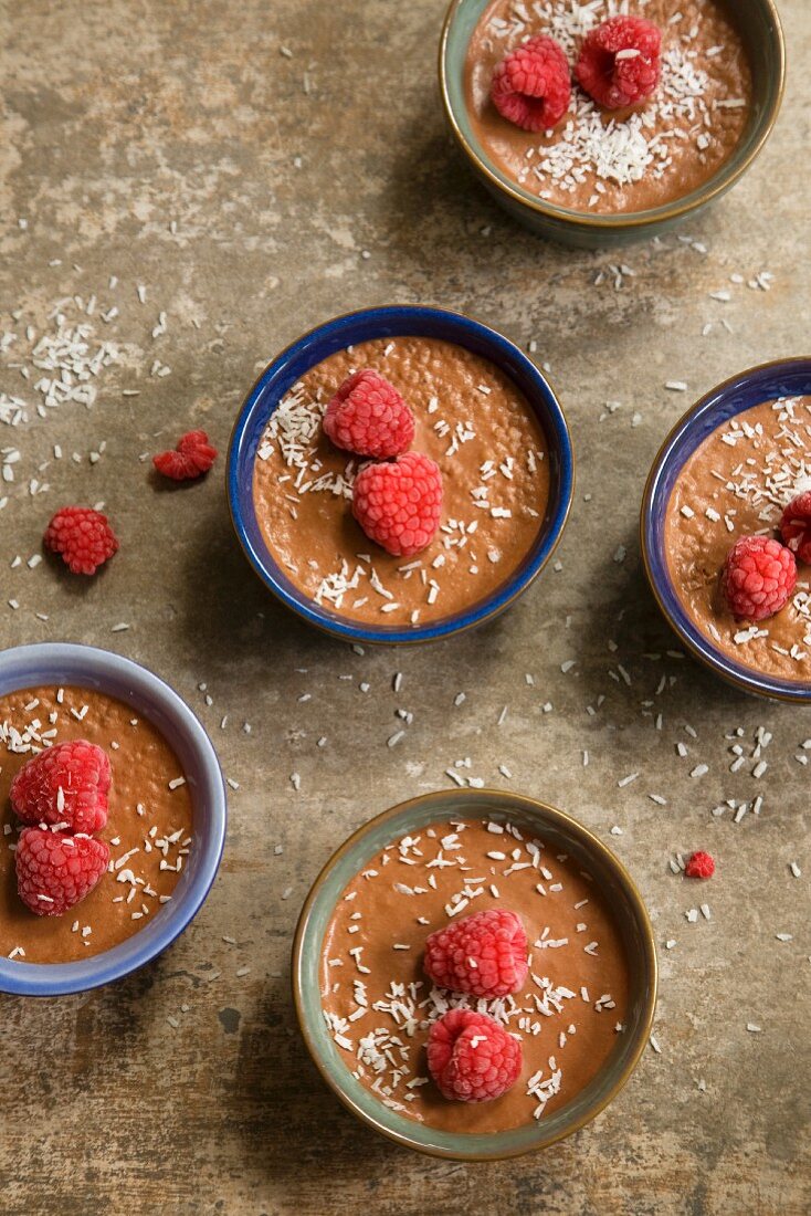 Vegan chocolate mousse with raspberries